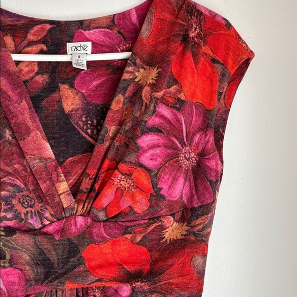 Vintage Cache wool blend jewel tone Fall Red and Purple women’s Dress size 8 EUC - Picture 4 of 10